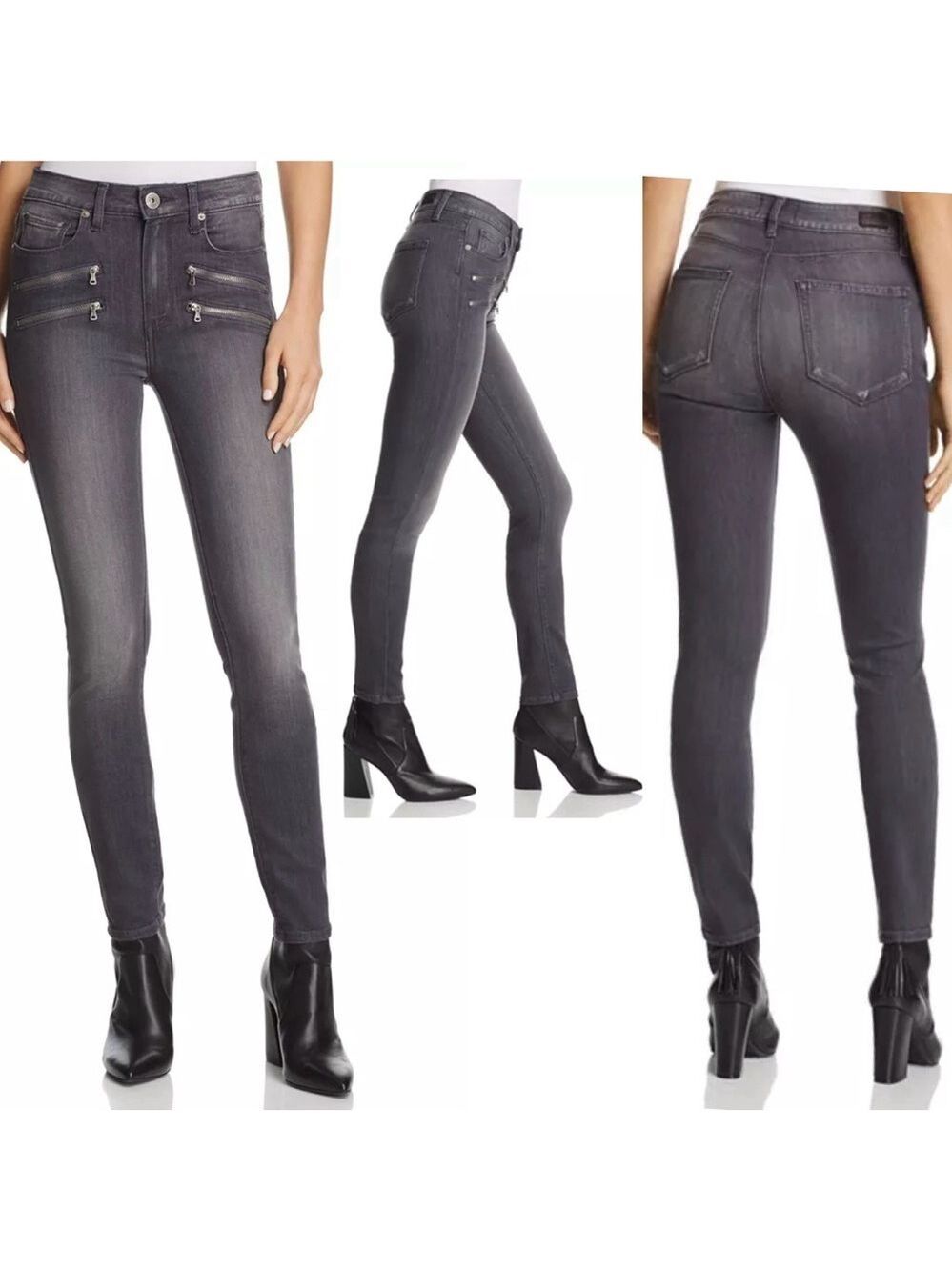 PAIGE Edgemont Ultra Skinny Jeans in Summit Grey No Whiskers Sz 27 zipper detail